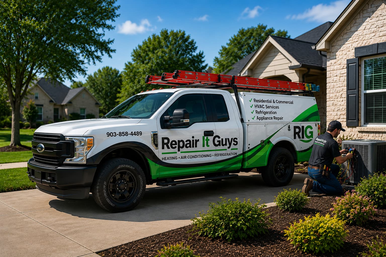 Repair It Guys service truck on an East Texas job site
